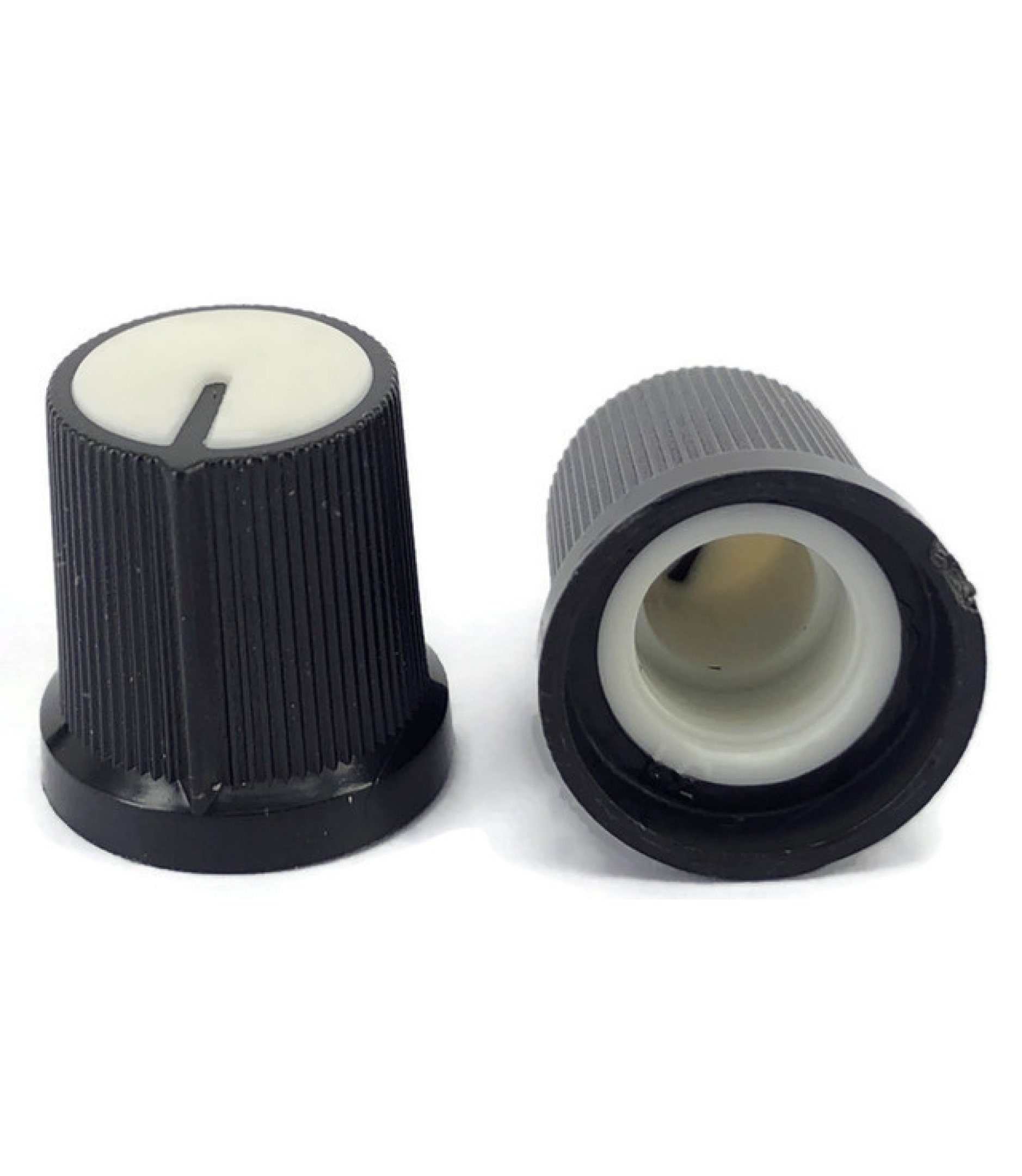 Black Knob White Top 15x15mm 6mm Shaft